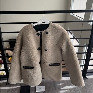 Mango Teddy Jacket in Tan and Black